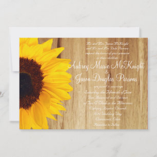 Rustic Country Sunflower Wood Wedding Invitations