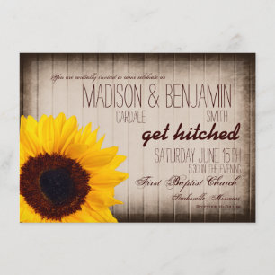 Rustic Country Sunflower Wood Wedding Invitations
