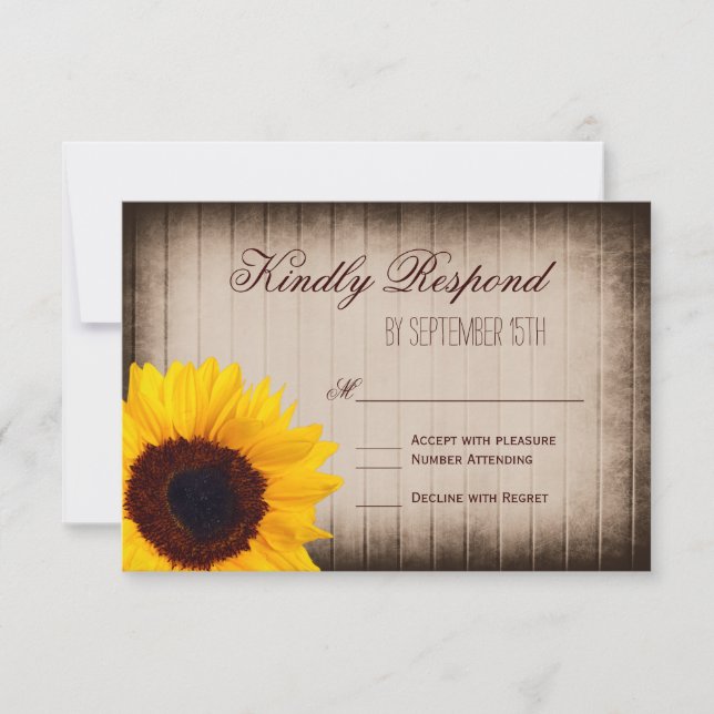 Rustic Country Sunflower Wood Wedding RSVP Cards (Front)