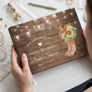 Rustic Country Sunflowers Boots Bridal Shower Guest Book