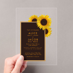 Rustic Country Sunflowers - Floral Wedding Acrylic Invitations