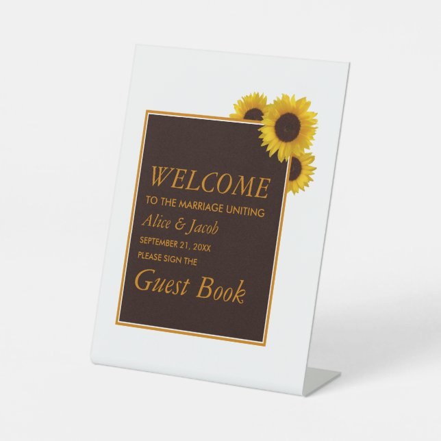 Rustic Country Sunflowers - Floral Wedding Pedestal Sign (Front)