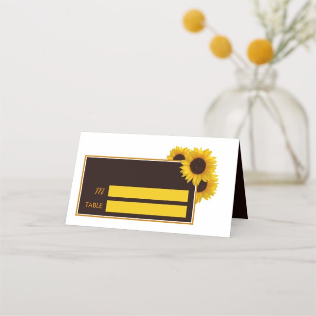 Rustic Country Sunflowers - Floral Wedding Place Card (Front)