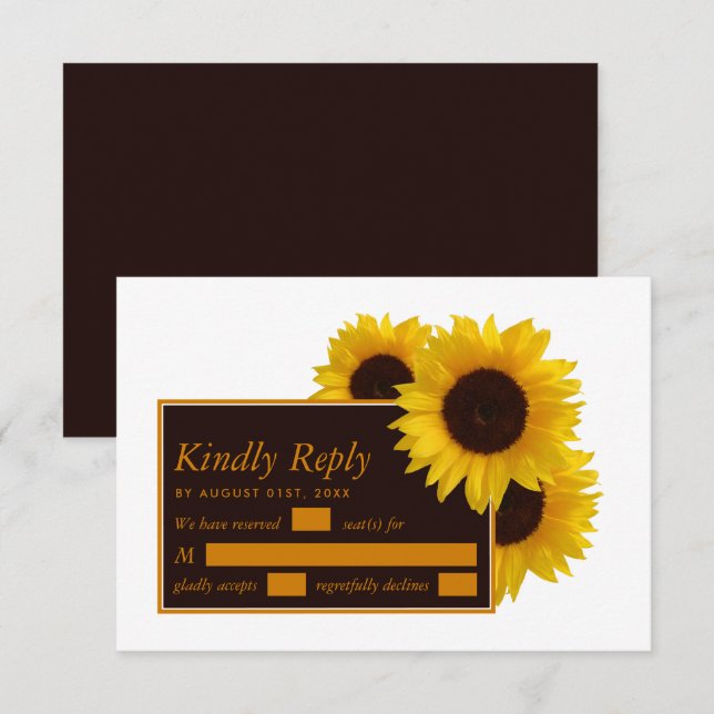 Rustic Country Sunflowers - Floral Wedding RSVP Card (Front/Back)