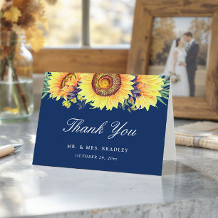 Rustic Country Sunflowers Navy Blue Thank You