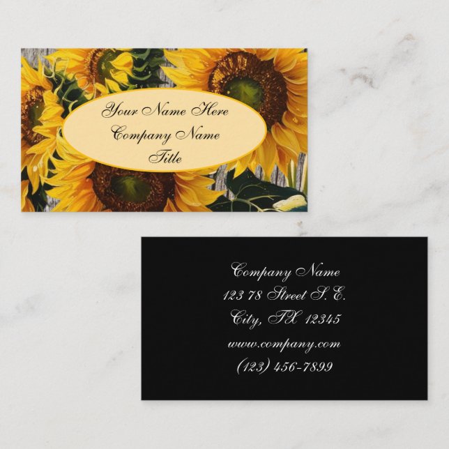 Rustic Country Sunflowers On Barnboard Print" Business Card (Front/Back)
