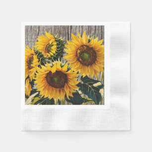 Rustic Country Sunflowers On Barnboard Print Napkin