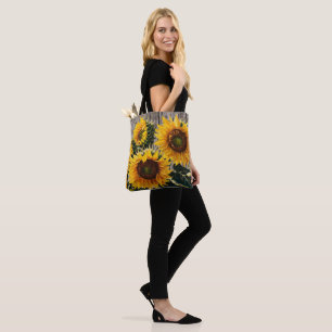 Rustic Country Sunflowers On Barnboard Print  Tote Bag