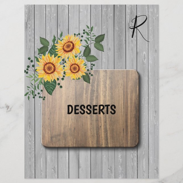 Rustic country sunflowers recipe organiser divider (Front)