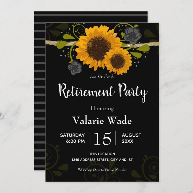 Rustic Country Sunflowers Retirement Party Invitation (Front/Back)