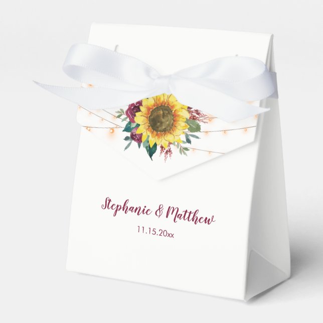 Rustic Country Sunflowers String Lights Wedding Favour Box (Front Side)
