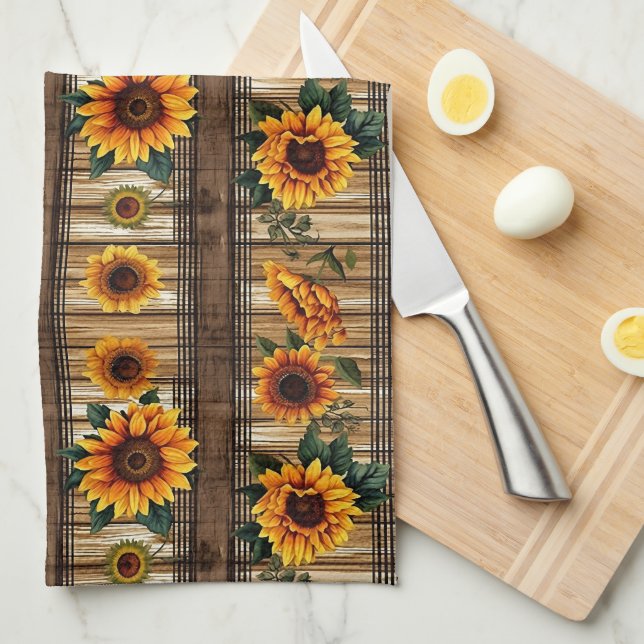 Rustic Country Sunflowers Tea Towel (Quarter Fold)