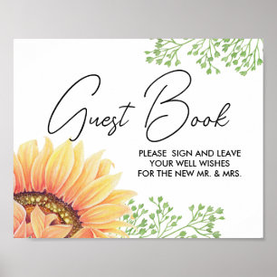 Rustic Country Sunflowers Wedding Guest Book Sign