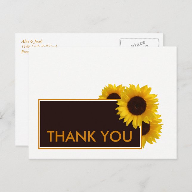 Rustic Country Sunflowers - Wedding Thank You Postcard (Front/Back)
