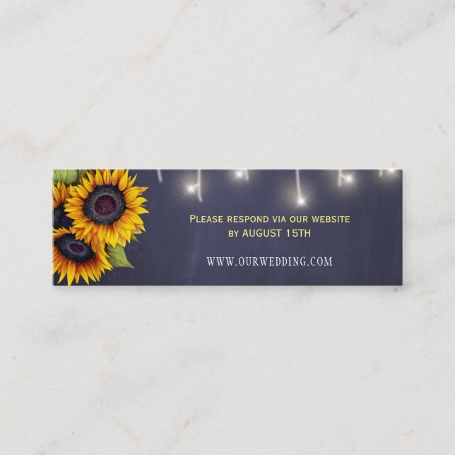 Rustic country sunflowers wedding website RSVP Mini Business Card (Front)