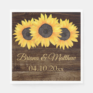 Rustic Country Sunflowers Wood Luncheon Napkin