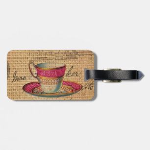 Rustic country tea party pink victorian teacup luggage tag