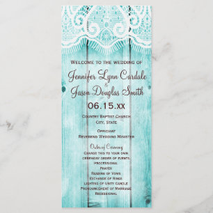 Rustic Country Teal Barn Wood Wedding Programs Programme