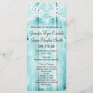 Rustic Country Teal Barn Wood Wedding Programs Programme