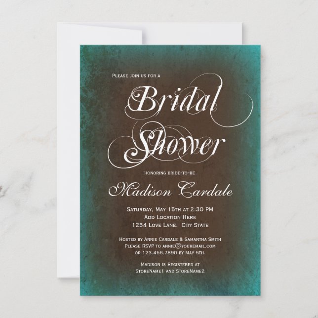 Rustic Country Teal Brown Bridal Shower Invitation (Front)