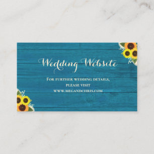 Rustic Country Teal Sunflower Wedding Website Enclosure Card