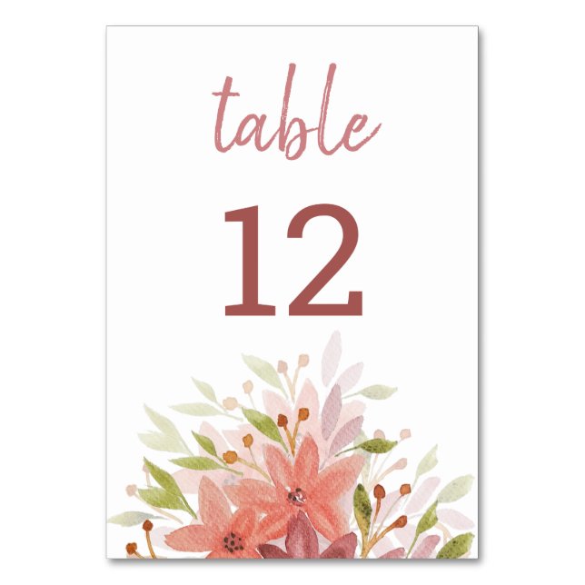 Rustic Country Terracotta Blush Watercolor Floral Table Number (Front)