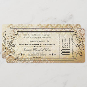 Rustic Country Ticket Typography Wedding Invites
