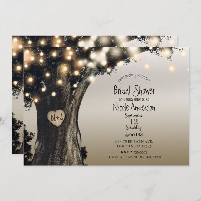 Rustic Country Tree Lights Barn Bridal Shower Invitation (Front/Back)