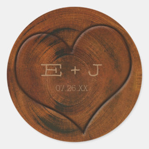 Rustic Country Tree Stump Carved Heart Stickers