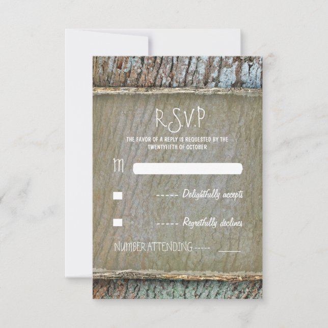 Rustic country tree wood wedding RSVP cards (Front)