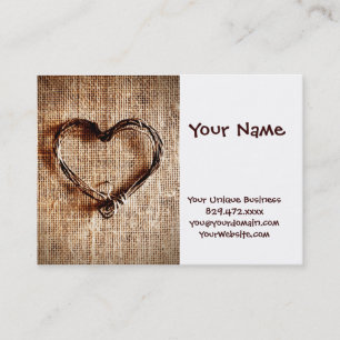 Rustic Country Twine Heart on Burlap Print Business Card