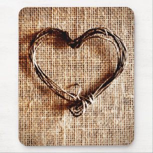 Rustic Country Twine Heart on Burlap Print Mouse Pad