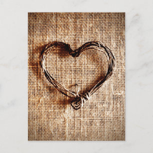 Rustic Country Twine Heart on Burlap Print Postcard