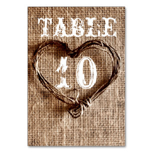 Rustic Country Twine Heart Wedding Table Numbers