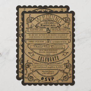 Rustic Country Typography Ticket Wedding Invite