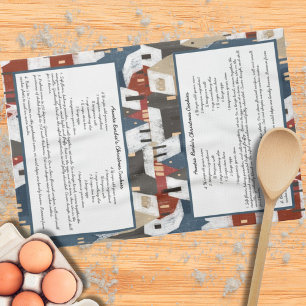 Rustic Country Village Winter Family Recipe Tea Towel
