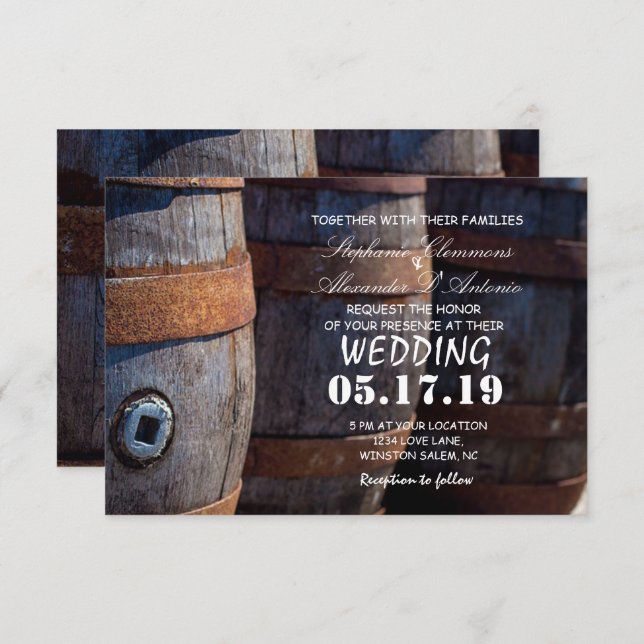 Rustic Country Vineyard Wine Barrel  Wedding Card (Front/Back)