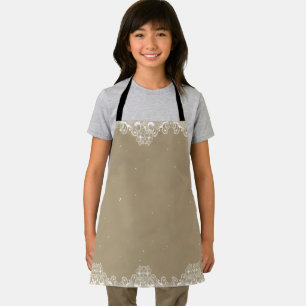 Rustic country vintage beige burlap and white lace apron