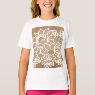 Rustic country vintage beige burlap and white lace T-Shirt