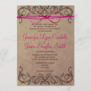 Rustic Country Vintage Brown Pink Wedding Invites