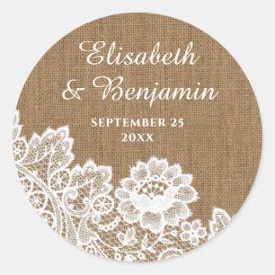 Rustic Country Vintage Burlap and Lace Stickers