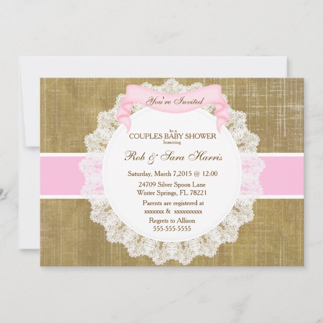 Rustic Country Vintage Burlap Baby Shower Invite (Front)