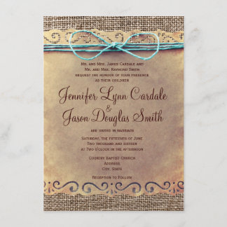 Rustic Country Vintage Burlap Wedding Invitations
