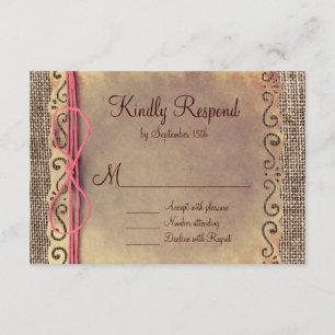 Rustic Country Vintage Burlap Wedding RSVP Cards