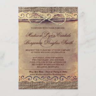 Rustic Country Vintage Paper Burlap Wedding Invite