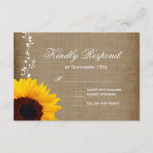 Rustic Country Vintage Sunflower Wedding RSVP Card