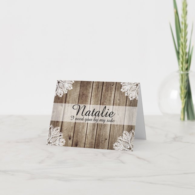 Rustic Country Vintage Wood Bridesmaid Request Invitation (Front)