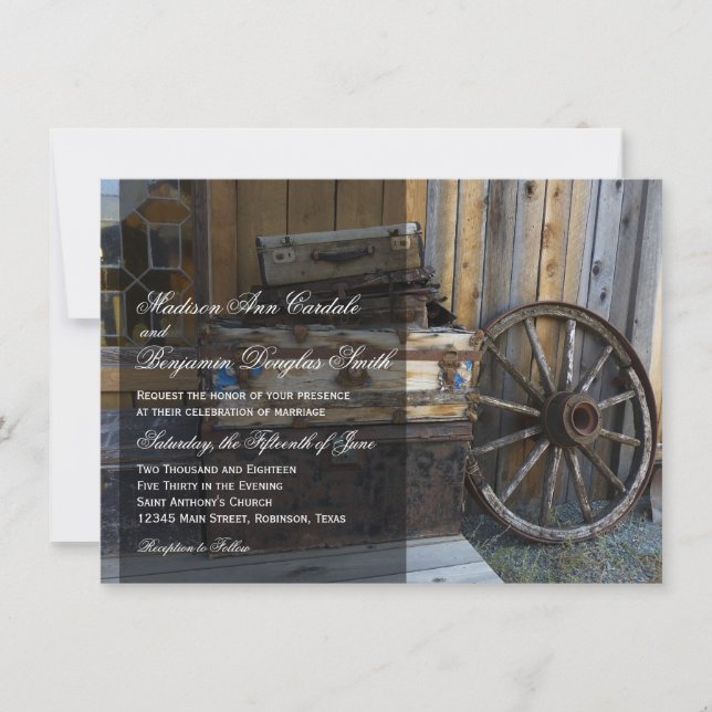 Rustic Country Wagon Wheel Wedding Invitations (Front)