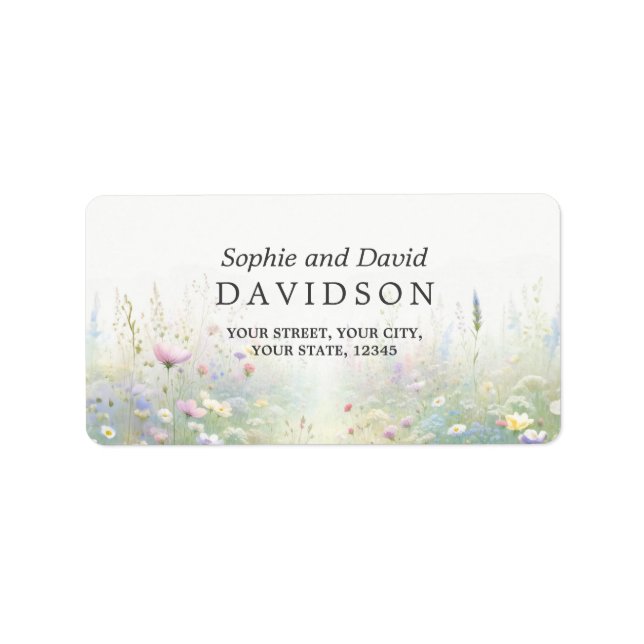 Rustic Country Watercolour Wildflowers Wedding Label (Front)