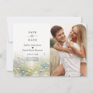 Rustic Country Watercolour Wildflowers Wedding Save The Date